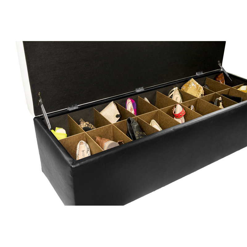 Kenley 36 Pair Shoe Storage Bench, Black/Black