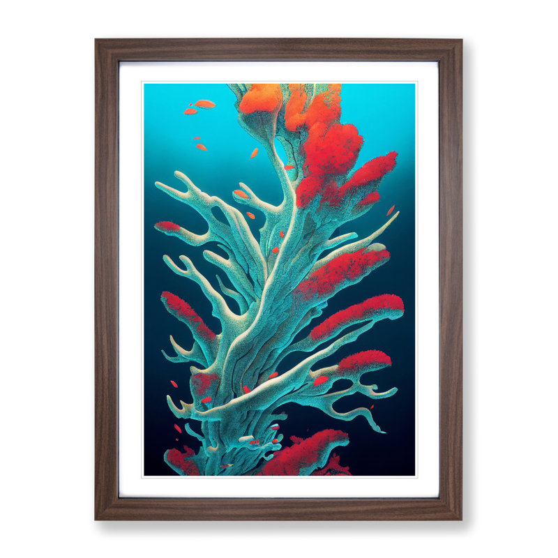 Dazzling Coral Reef - Single Picture Frame Print, 64cm H x 46cm W x 2cm D, Walnut