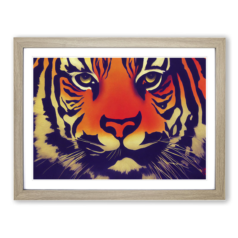 XH1022-9003X The Stupendous Tiger - Single Picture Frame Print, 46cm H x 64cm W x 2cm D, Oak Framed
