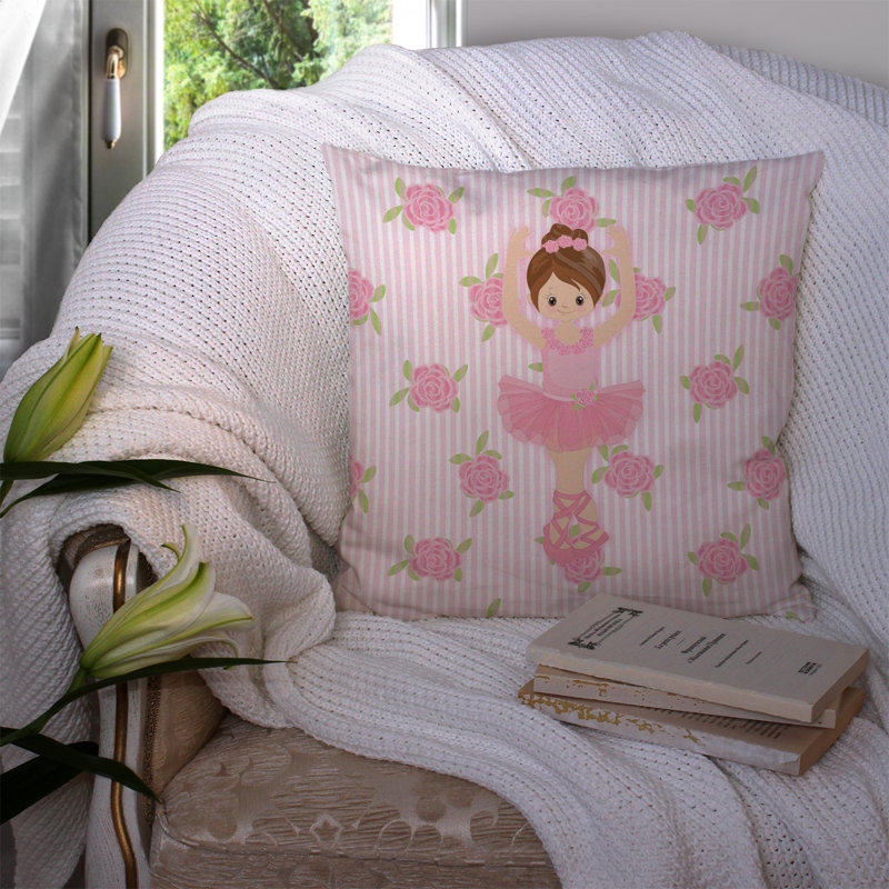 Coussin décoratif intérieur/extérieur ballerine blonde, Rose / crème, 14 po x 14 po