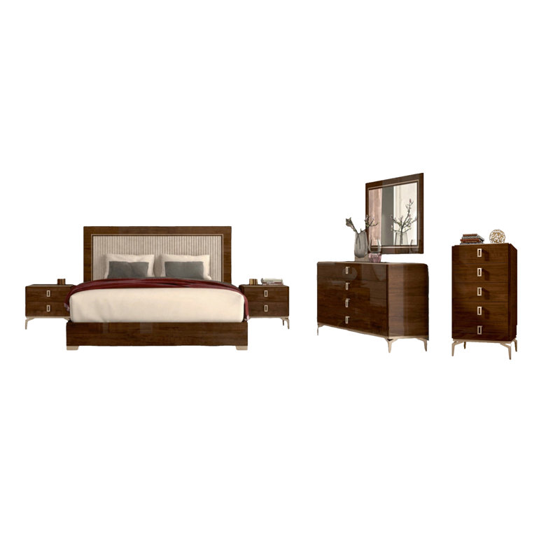 Springville Valencia Bedroom Set With Camel Frame, Queen, 6 Pcs: Bed, 2 Dressers, Mirror, 2 Nightstands