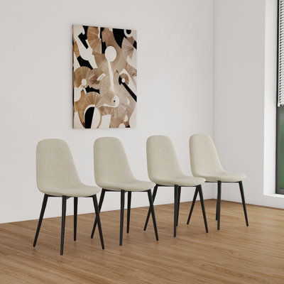 Ensemble de 4 chaises de salle à manger, chaises d'appoint modernes avec siège rembourré en tissu de lin, chaise de cuisine en forme de cuillère avec pieds en métal noirs pour la salle à manger (beige)