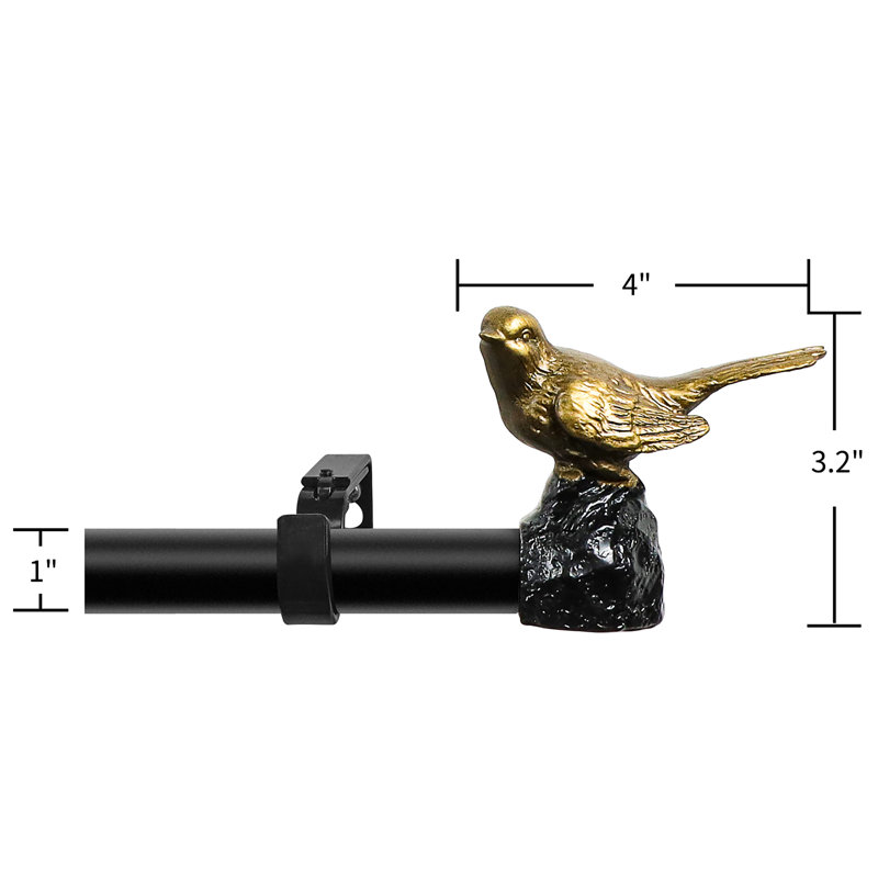 Renaissance Gold Bird Finial Adjustable Curtain Rod, 84"-120"