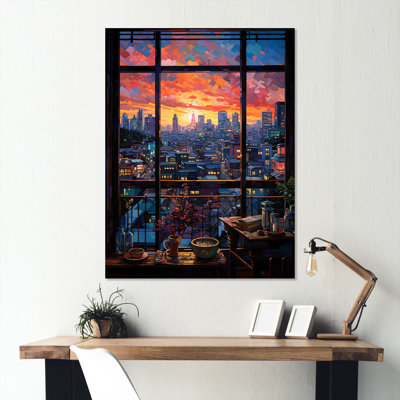 «Night In Tokyo Window View II - Japon», art mural en métal