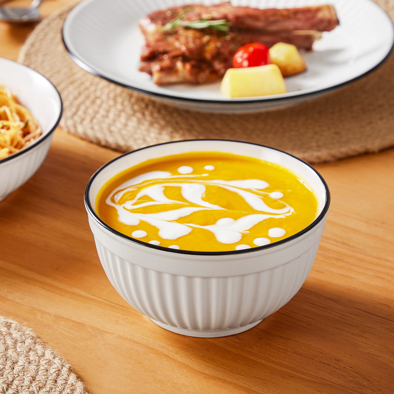 Piece Porcelain China Dinnerware Set - Service for 4, White/Black