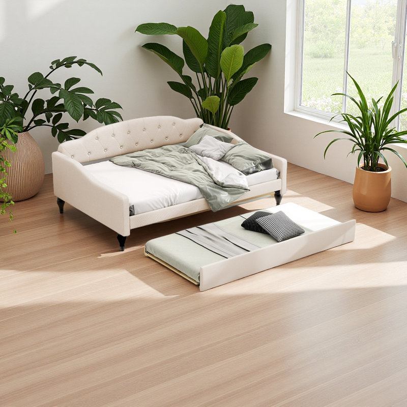 Full Size Upholstered Tufted Daybed With Twin Size Trundle