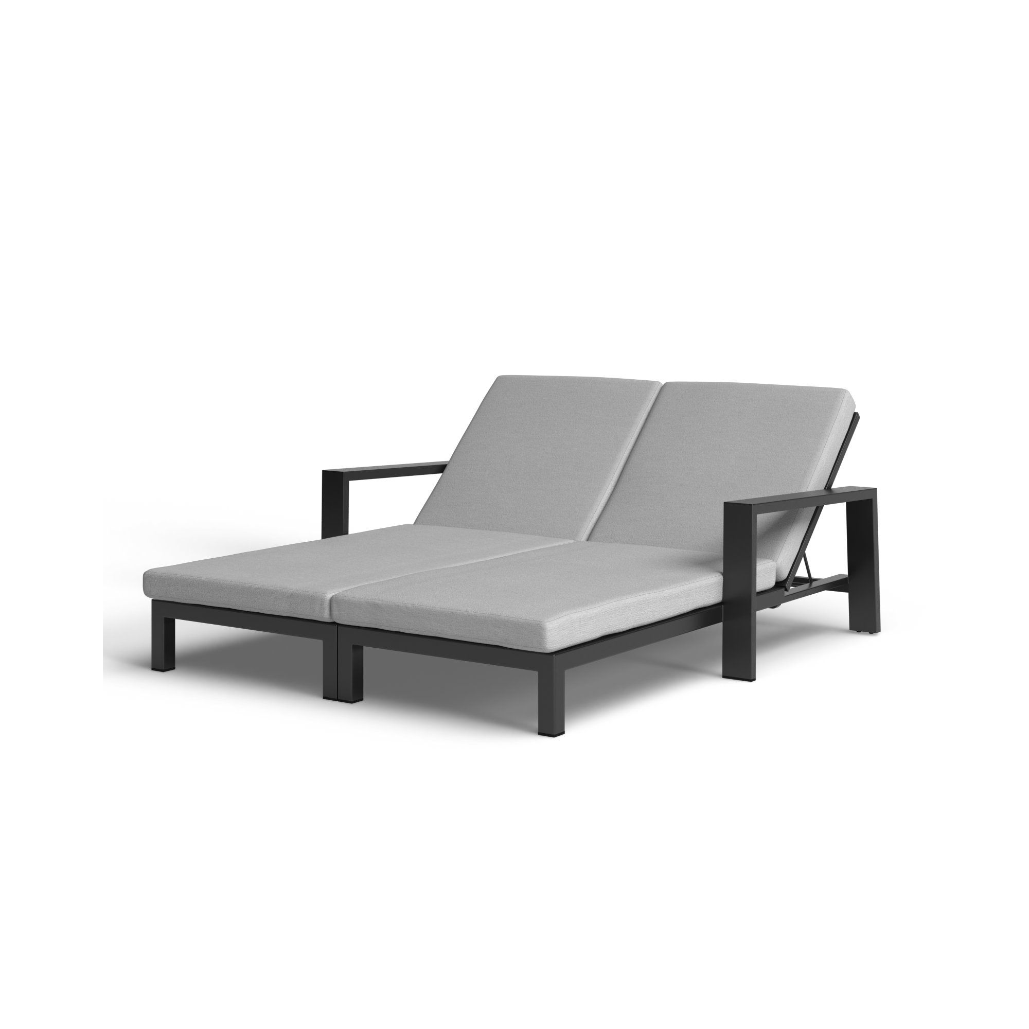 Hoyt Outdoor Metal Double Chaise Lounge, Grayish Cushion/Gray Frame
