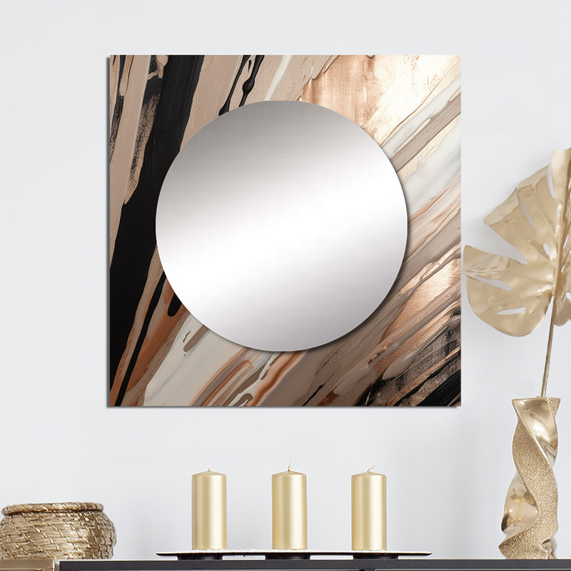 Rosegold Embracing Essence Of Lines V - Abstract Marble Square Mirror Wall Art For Bathroom, 36" x 36"