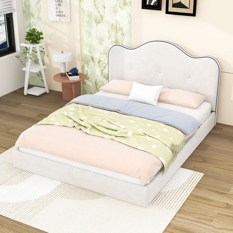 Lit plateforme tapissier avec tête de lit, Grand lit