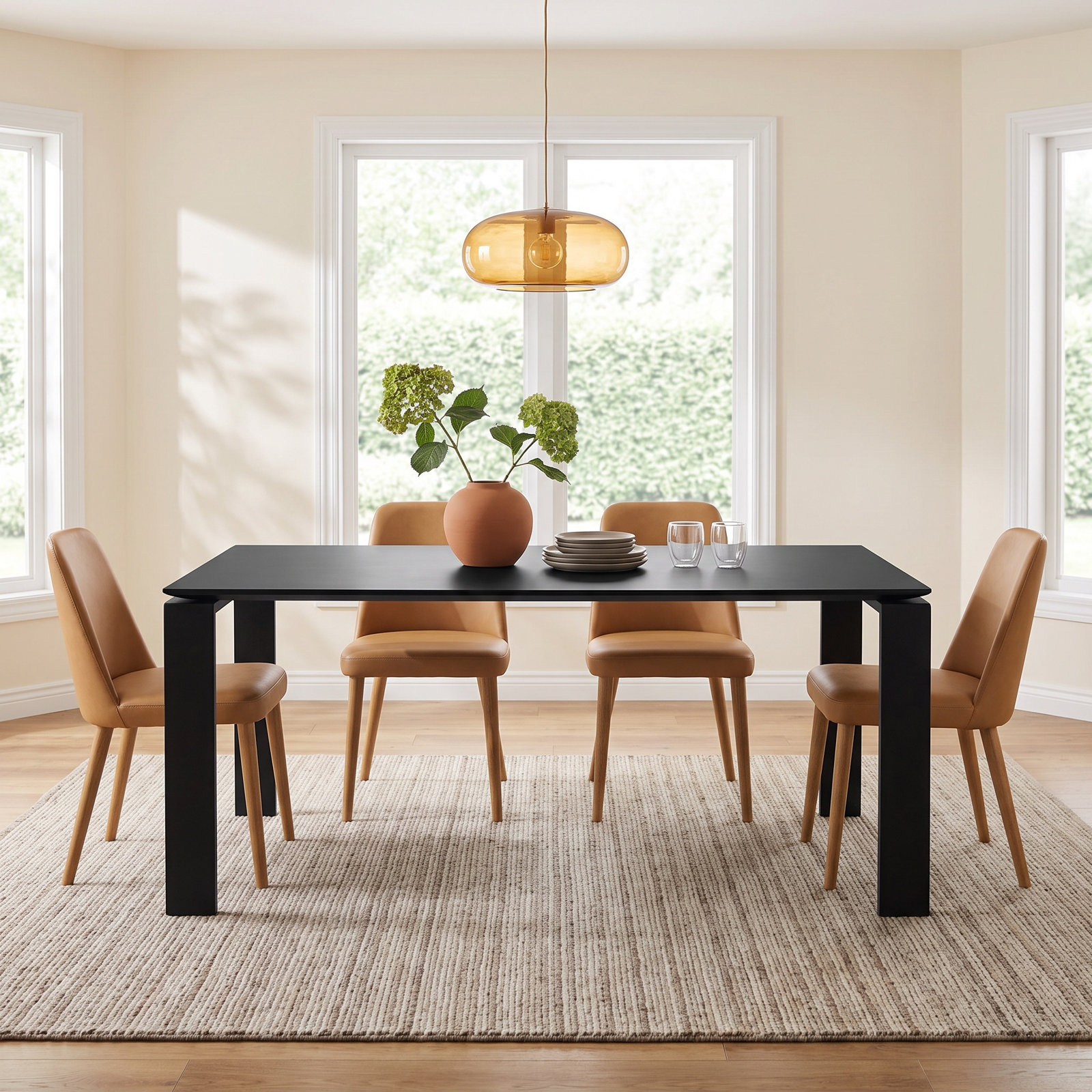 Four Dining Table, 28" H x 88" W x 31" D, Black