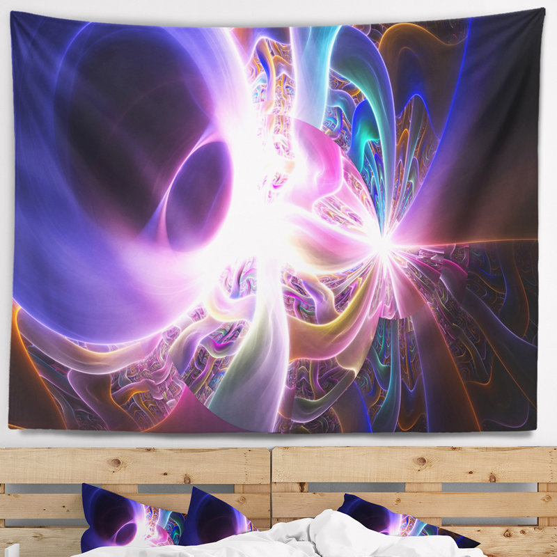 Motif abstrait mauve brillant sur tapisserie noire, H 68 po x l 80 po