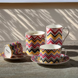 Missoni Tea Cup & Saucer Marrakech Luxury Box Set 2 Pcs. Diam. 3.3", H 2.3", Cap. 7.5 Oz, Saucer Dim. 6"