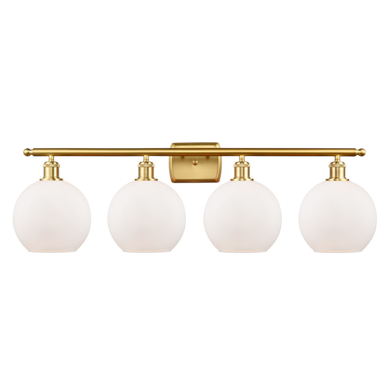 Éclairage de salle de bain à intensité variable 4 lumières Baptista, Ampoule DEL 6 watts Vinage, Boîtier blanc mat, Or satiné