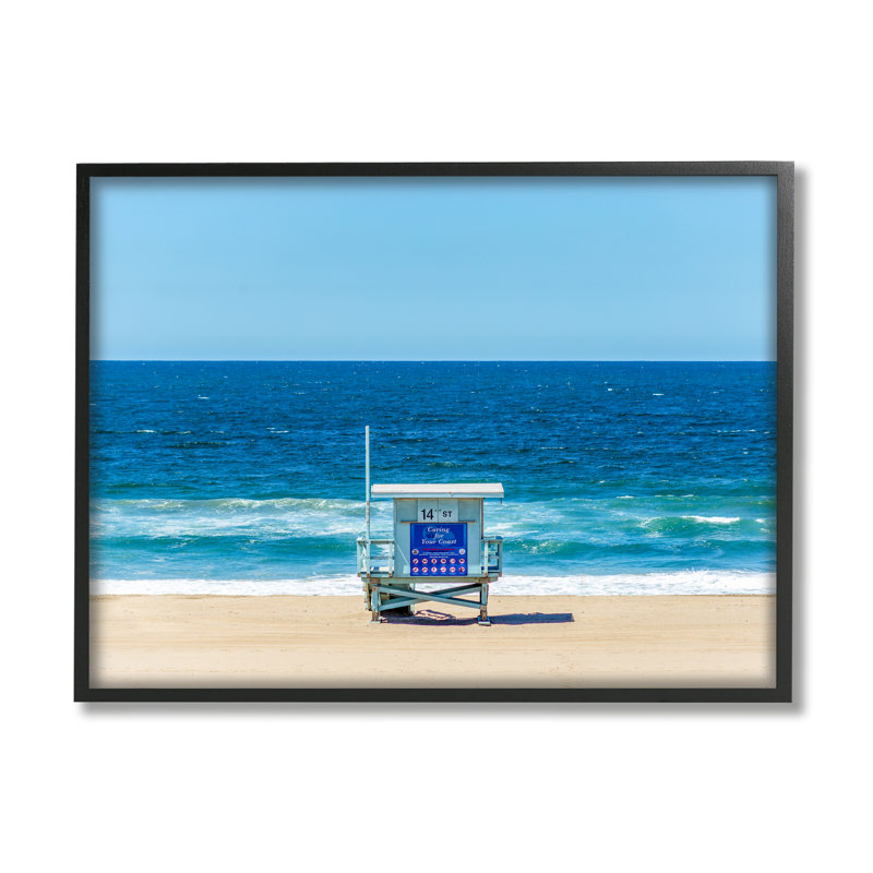 Eau de plage bleue vive, Giclée encadrée noir minuit, H 11 po x l 14 po x P 1,5 po