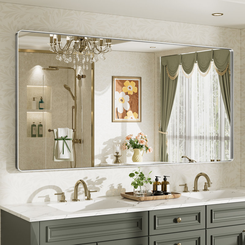Miroir de salle de bain mural Llesenia, 72 po x 36 po, Argent argent, Rectangulaire
