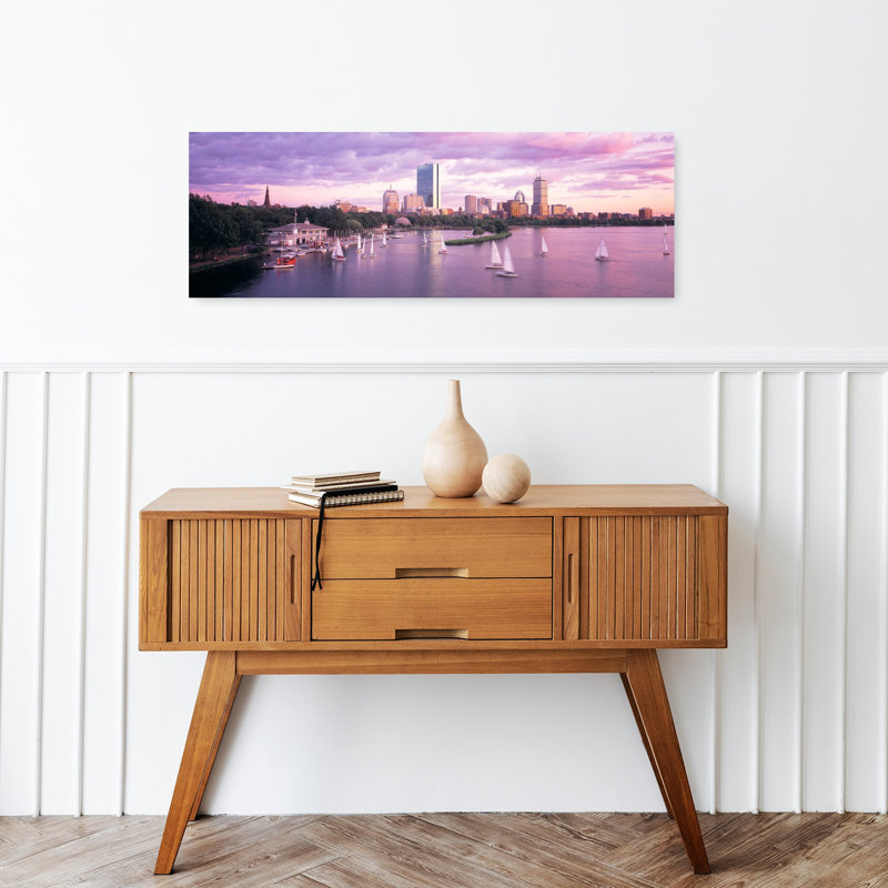 «Dusk Boston Ma», art contemporain abstrait, art mural de la ville, H 12 po x l 36 po