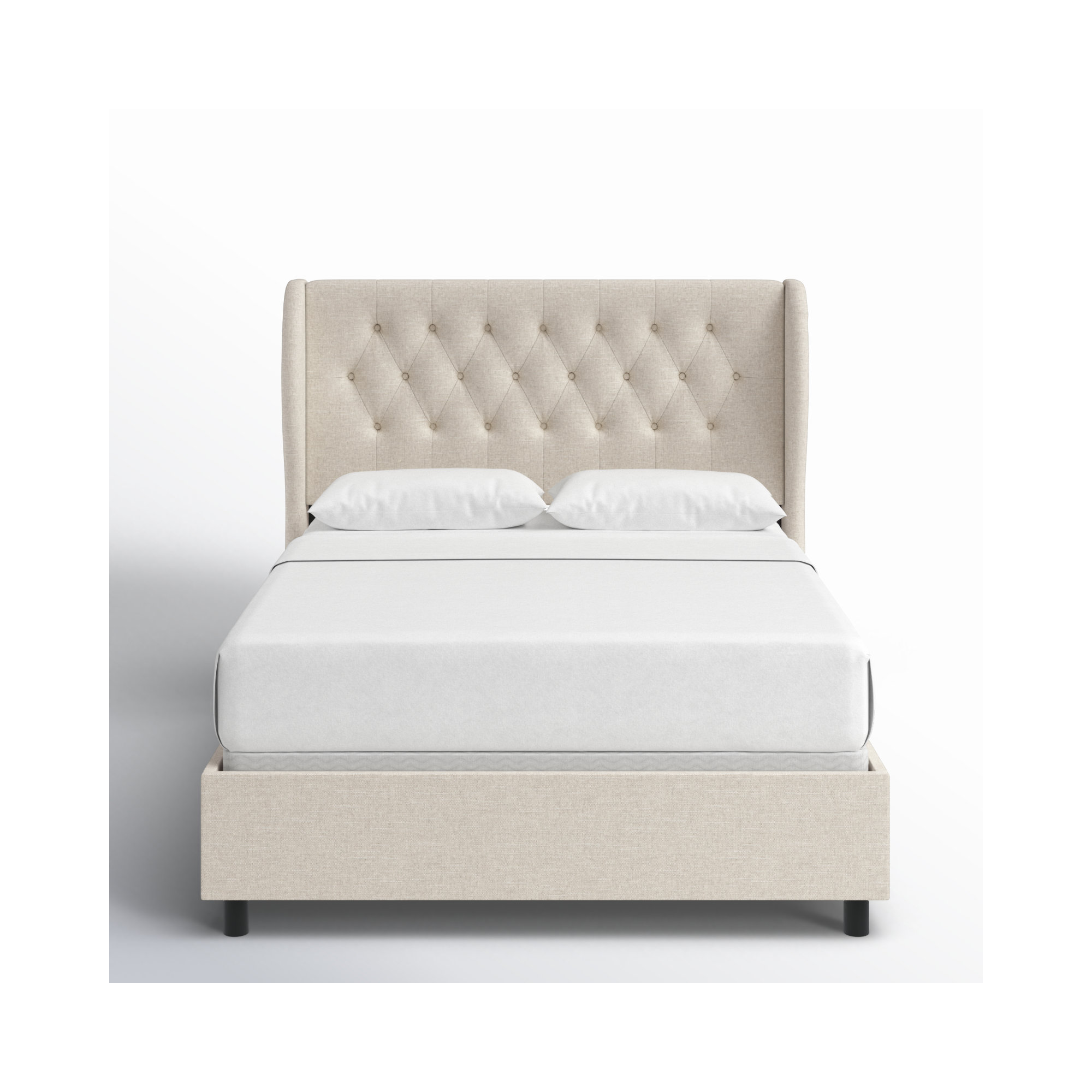 Tomey Upholstered Wingback Bed, Twin, White Performance Twill