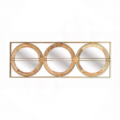 3 Mirror Piece Wall Mirror In Gold Rectangular Frame, Home Wall Decor For Bedroom Living Room