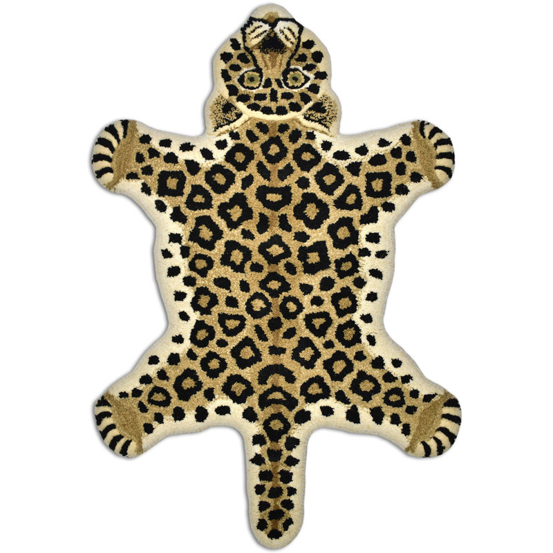 Tapis beige / noir en laine touffetée à imprimé animalier Lyly, Nouveauté 2 pi x 3 pi