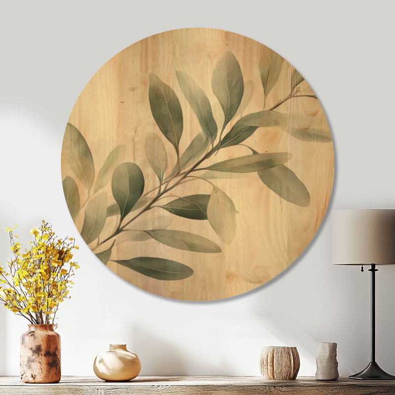 Douce branche d'olivier I - art mural planche de verdure, Rond 23 po, Rond