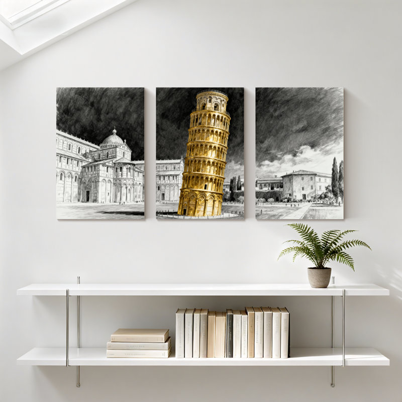 Ensemble de 3 impressions d'art sur toile, "Golden Tower", H 30 po x l 60 po