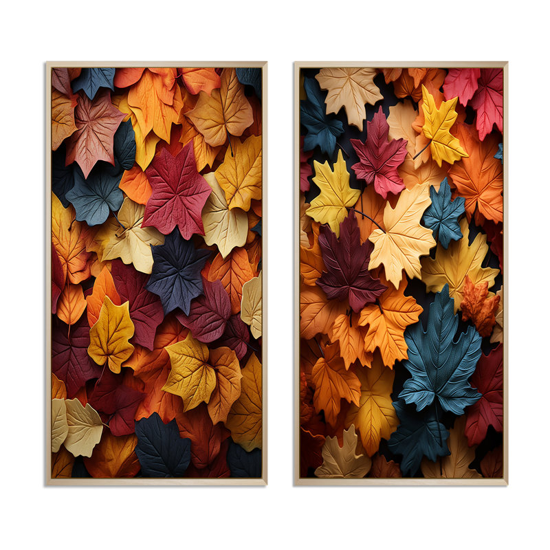 Feuilles d'automne avec palette en sourdine "Feuilles d'automne avec palette en sourdine" - 2 pièces, Encadrement brun