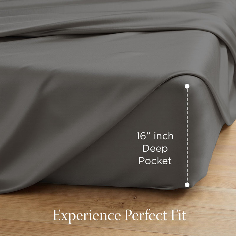 600 Thread Count 100% Cotton Sheet set in Sateen Weave, Full Sheet Set with 2 Pillowcases, Dark Gray, Solid