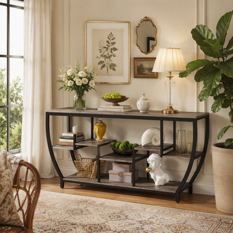 Console industrielle, canapé d'entrée 70,9 "avec tablettes, Grey