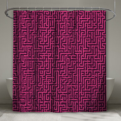 Rideaux de douche à motif de labyrinthe rose très longs