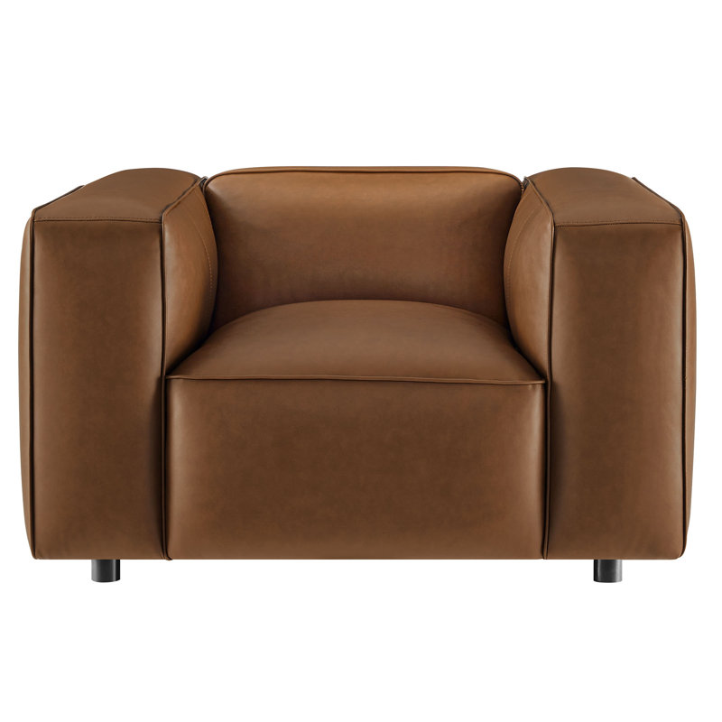 Auren Upholstered Vegan Leather Modular Armchair, Coffee Vegan Leather