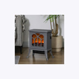 HOMCOM 17" Freestanding Electric Fireplace Stove, Fire Place Heater with Realistic Logs and Flame Effect and Overheat Protection, 750W/1500W, Beige