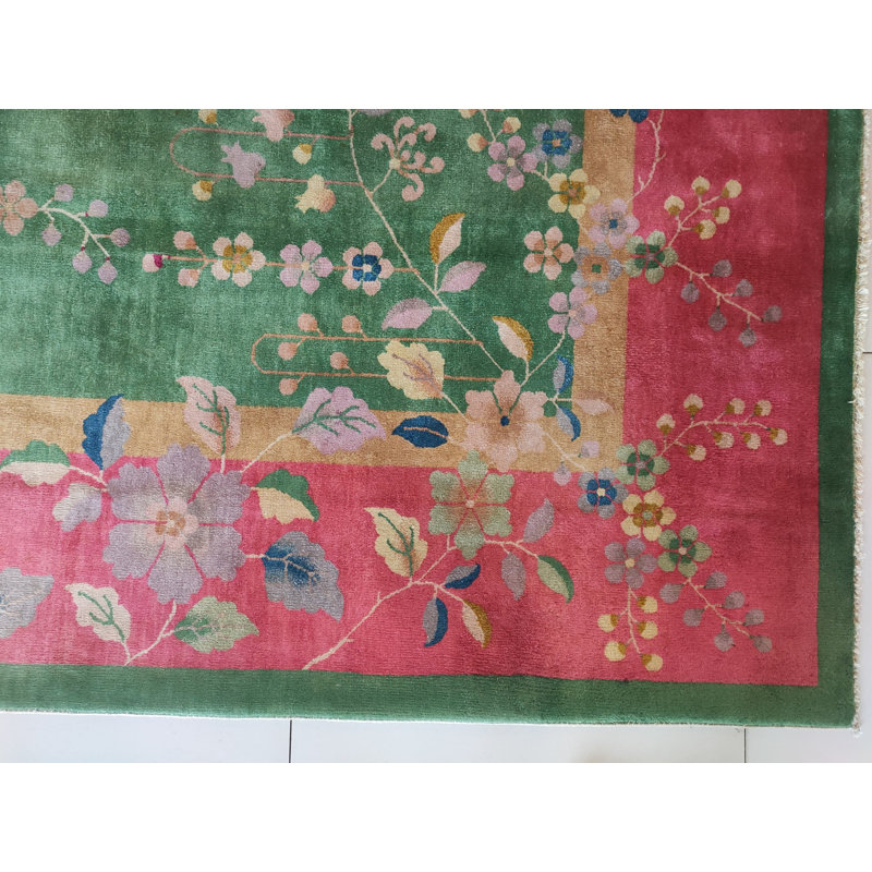 Green Background Room Size Antique Classic Chinese Deco Rug