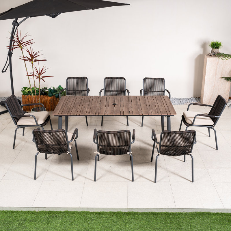 Ensemble repas extérieur pour 8 personnes avec coussins 8 personnes