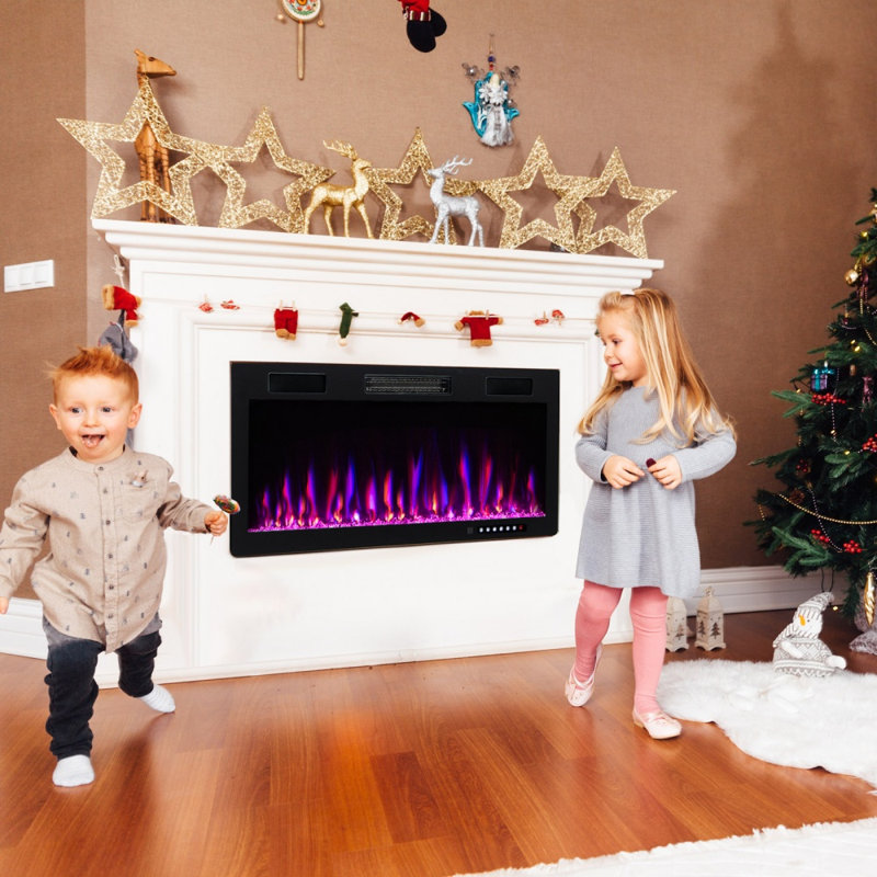 Rebrilliant Black Electric Fireplace, 4.02" H x 40" W x 17.32" D