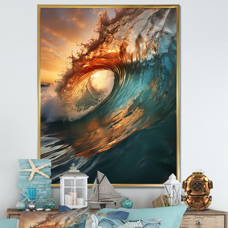Beach Photo Sunlit Waves X - Coastal Beach, reproductions encadrées, L 24 po x H 32 po x P 1 po, Cadre flottant doré