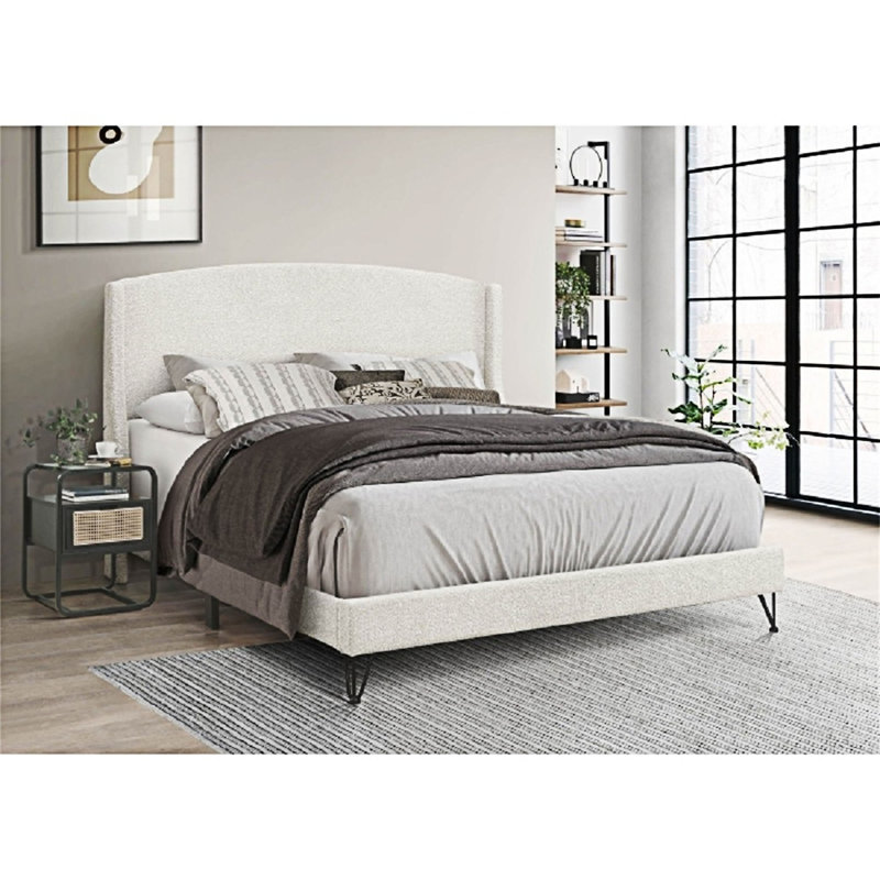Structure de lit plateforme tapissier, Double, Beige