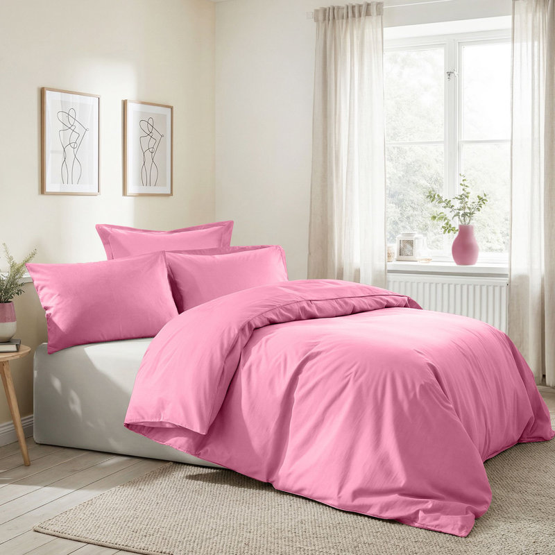 Luxurious King Quilt Cover Set, 100% Cotton Ranforce, 102.4 x 86.6 inches | 155 Thread Count, Soft & Breathable | Includes 2 Pillowcases (19.7 x 31.5 inches), Button Closure | Elegant Pink Design, Machine Washable