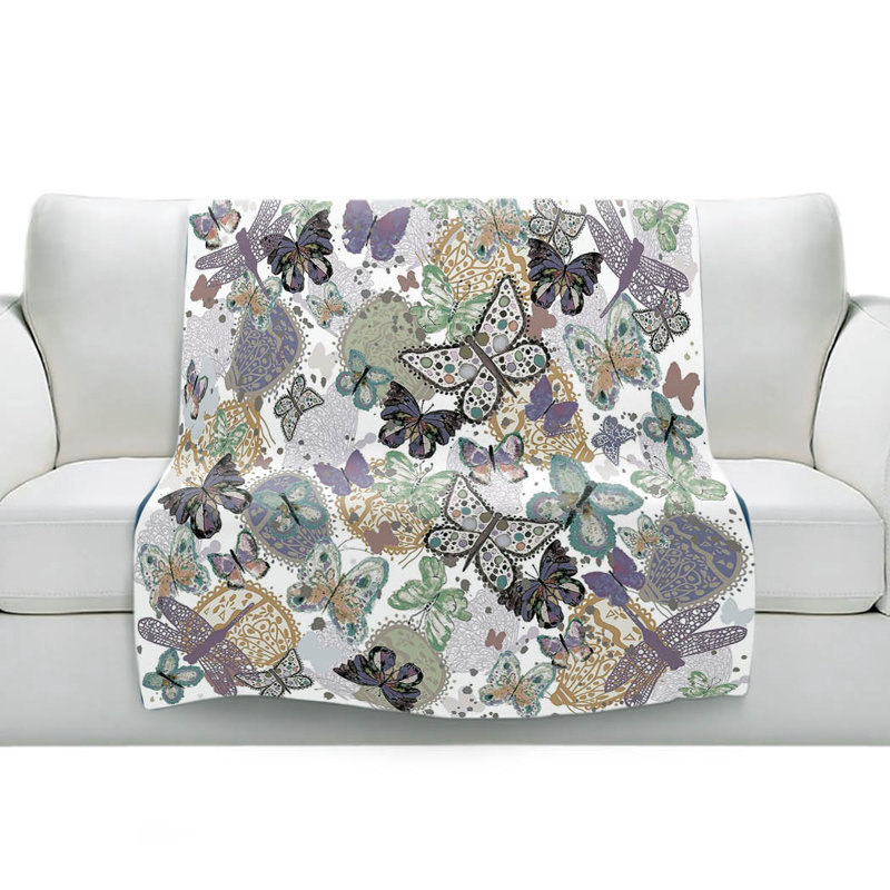 Couverture sherpa doux vert pâle papillons, l 68 po x L 80 po