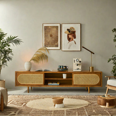 Meuble télé rétro et simple en bois massif tissé