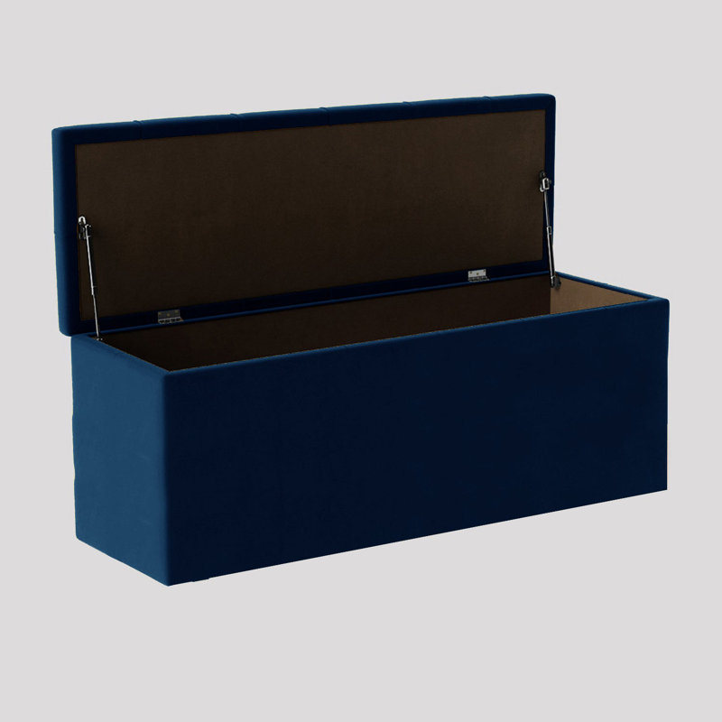  Luna Wide Chesterfield Velvet Rectangle Solid Color Standard Ottoman Box with Storage, Upholstered Deep Storage End of Bed Bench