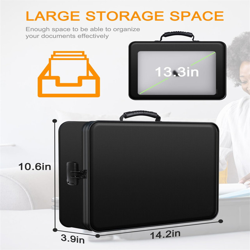 Fireproof Document Box,Portable Home Fire Safe Storage Box Case with Lock, 10" H x 36" W x 27" D