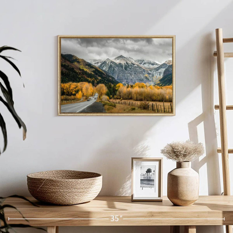 Route d'automne à Telluride, 19 po x 13 po, Cadre flottant en bois naturel