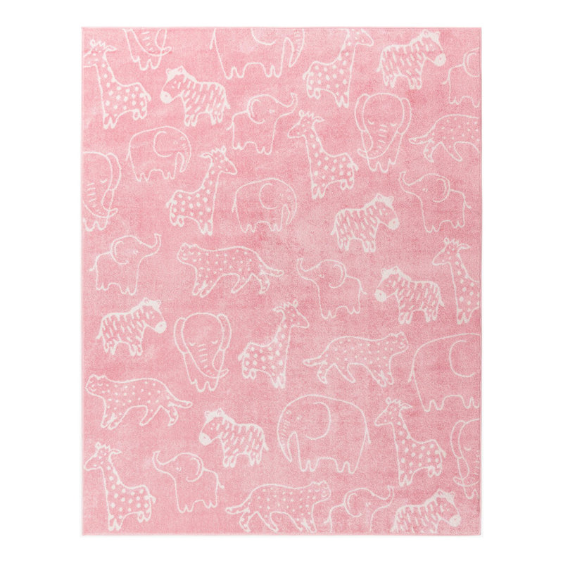 Whimsy Safari Animals Kid Rug, Rectangle 2'2" x 2'11", Pink