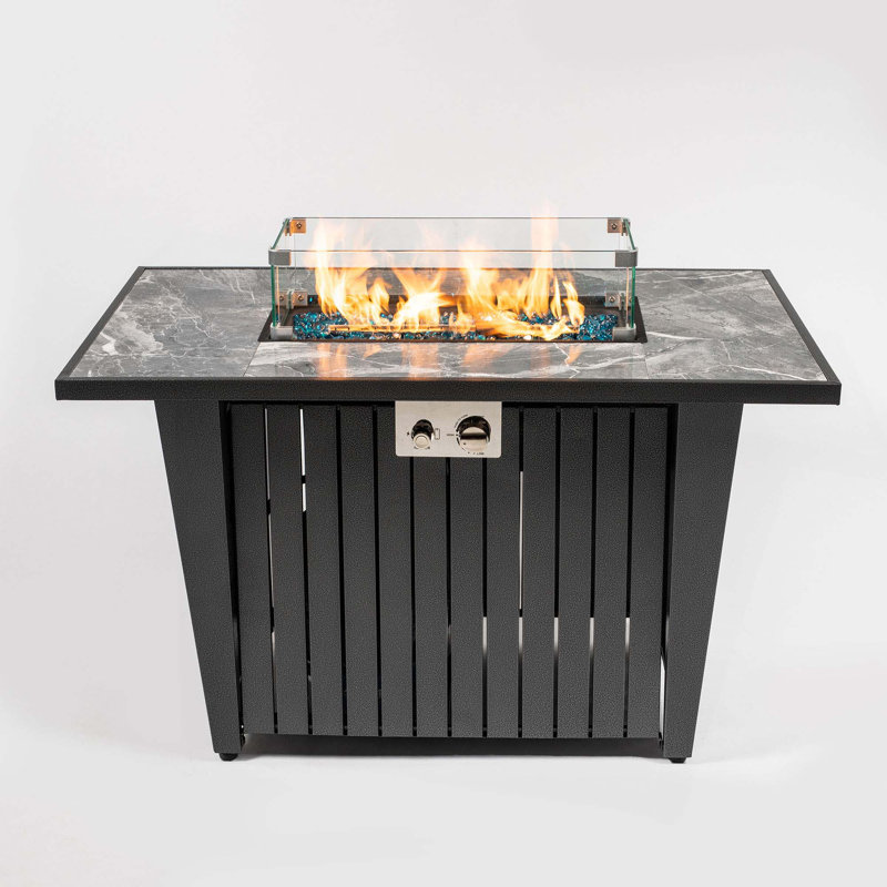 Outdoor Propane Fire Pit Table with Glass Beads,Glass Wind Guard