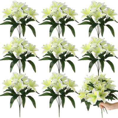 8Pcs Artificial Lily Bouquets Easter Faux Tiger Lilies F...