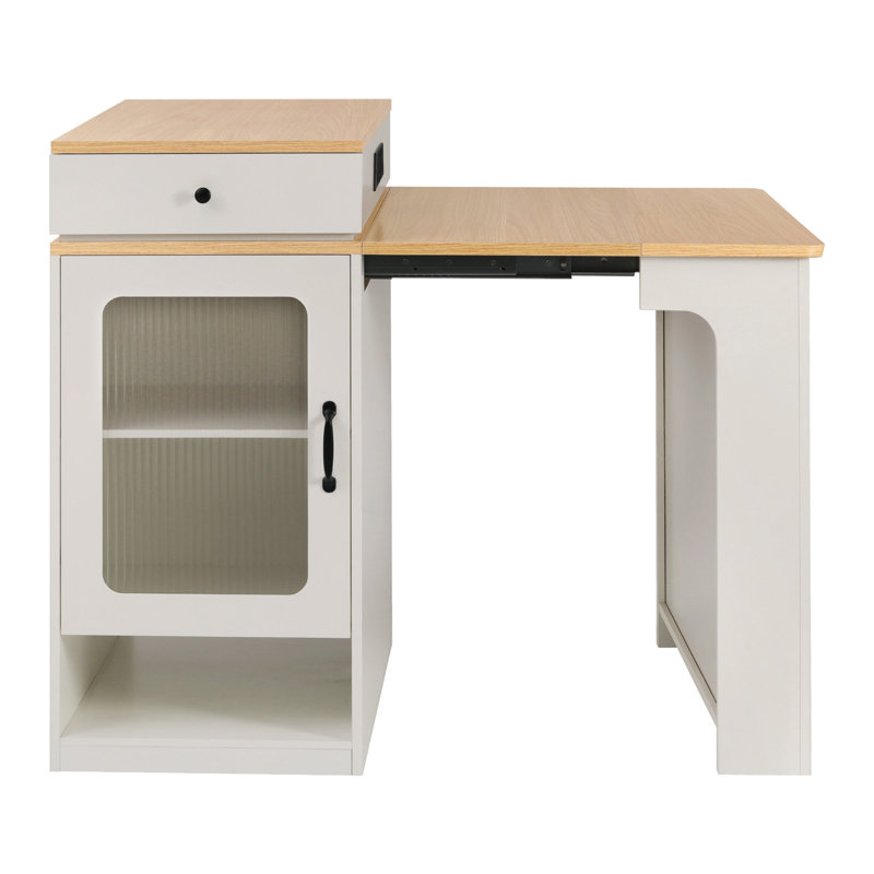59.5" Kitchen Island With Extendable Dining Table, Kitchen Storage Table With Double-Sided Storage, Kitchen Island With 2 Drawers, Power Outlet, Side Open Shelves, For Kitchen, Dining Room, White