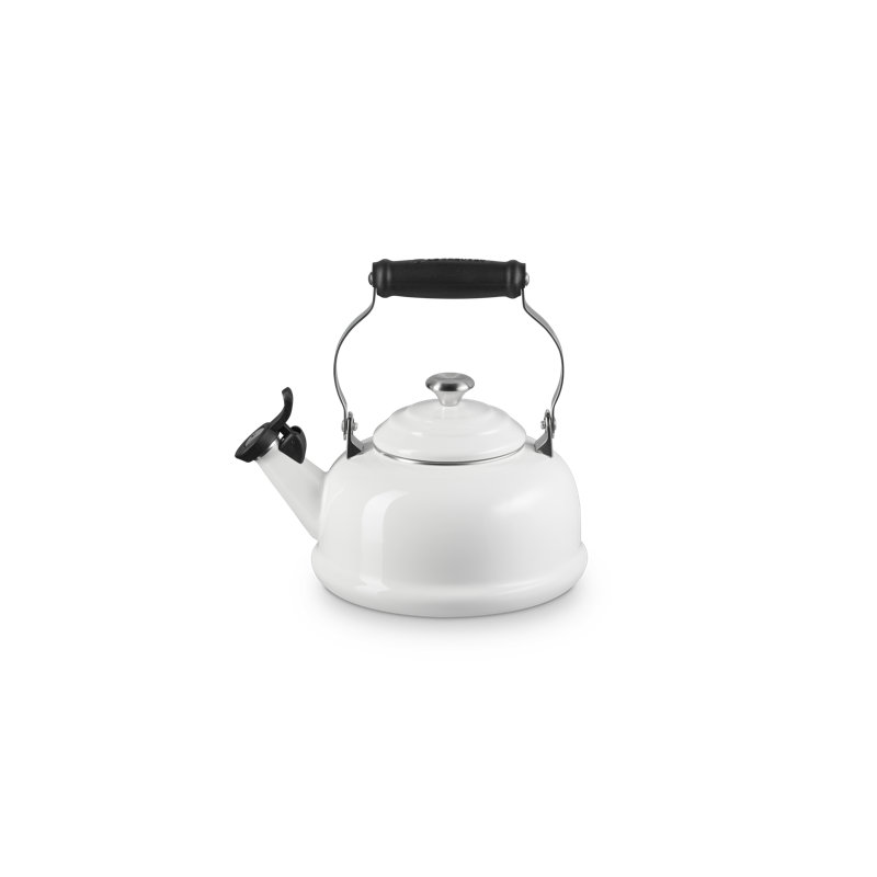 1.7 Qt White Enamel Steel Whistling Tea Kettle