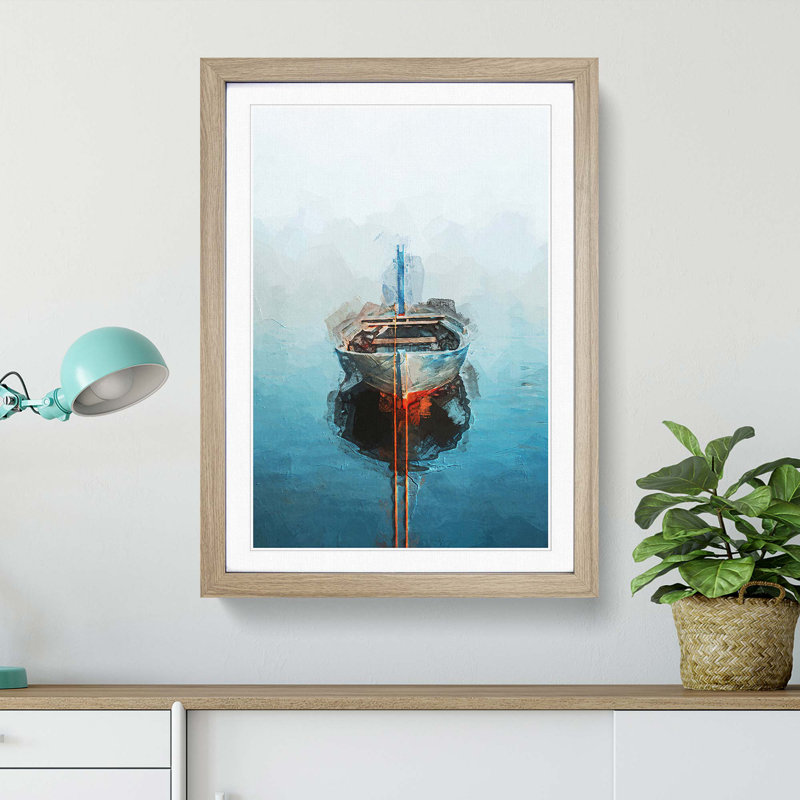 A Tethered Boat in Abstract - Framed Print, 45cm H x 33cm W x 2cm D, Oak Framed
