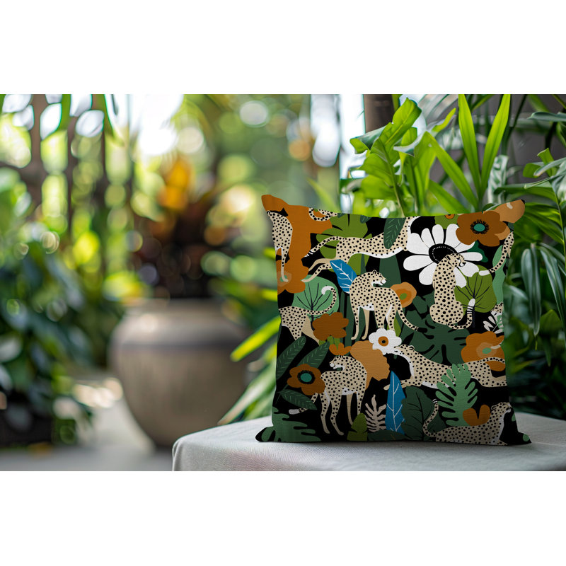 Oreiller carré réversible intérieur / extérieur Nogi Leopard, Carré 16 po, Orange