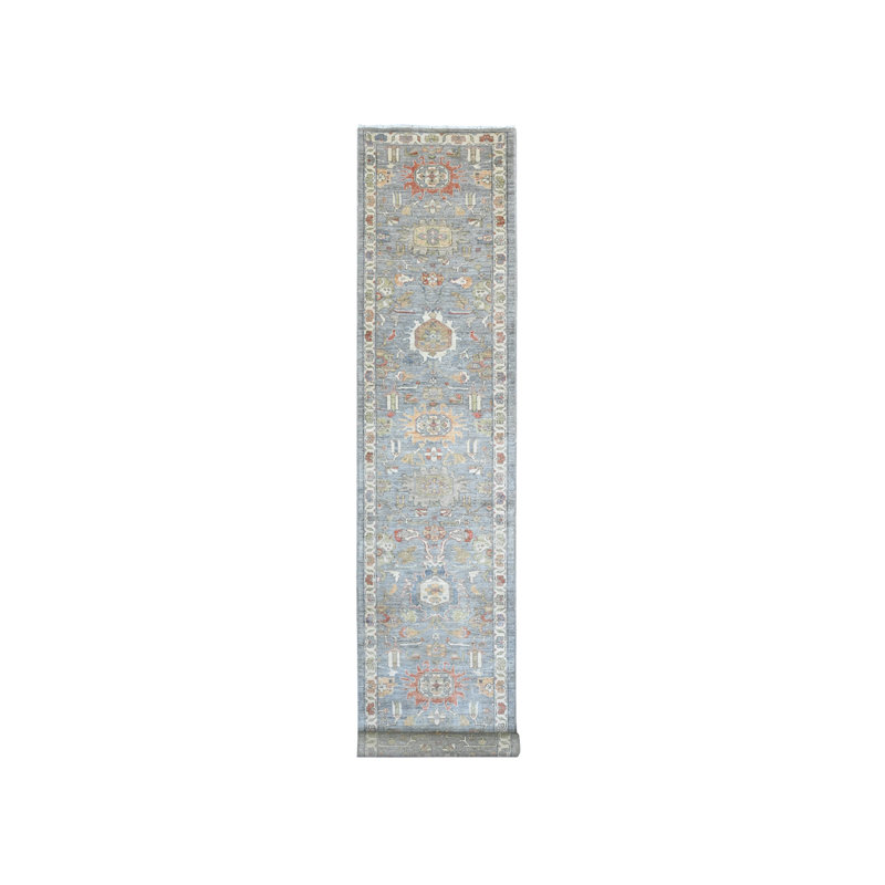 Tapis de couloir gris en laine noué à la main 2 pi 8 po x 15 pi 6 po FA0DBEED13404BE69CF977ADFF03849D